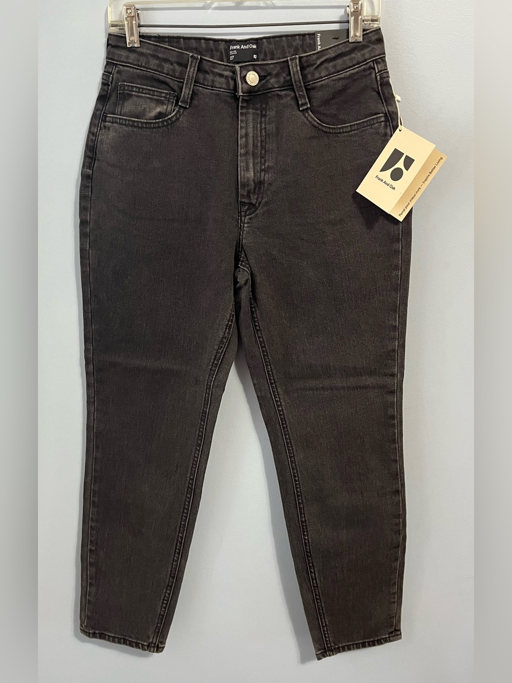 NWT Frank & Oak Stevie Washed Black High-Rise Tapered Fit Jeans Size 27